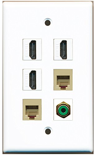 RiteAV - 3 HDMI 1 Port RCA Green 2 Port Phone RJ11 RJ12 Beige Wall Plate