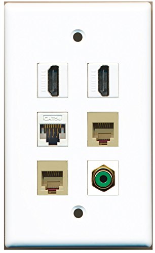 RiteAV - 2 HDMI 1 Port RCA Green 2 Port Phone RJ11 RJ12 Beige 1 Port Cat5e Ethernet White Wall Plate