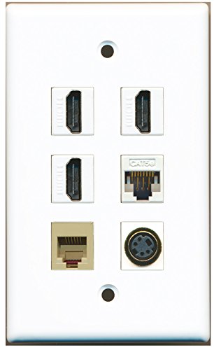 RiteAV - 3 HDMI 1 Port Phone RJ11 RJ12 Beige 1 Port S-Video 1 Port Cat5e Ethernet White Wall Plate