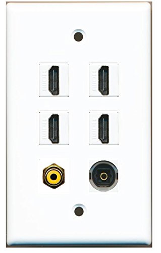 RiteAV - 4 HDMI and 1 - RCA Yellow and 1 - Toslink Port Wall Plate White