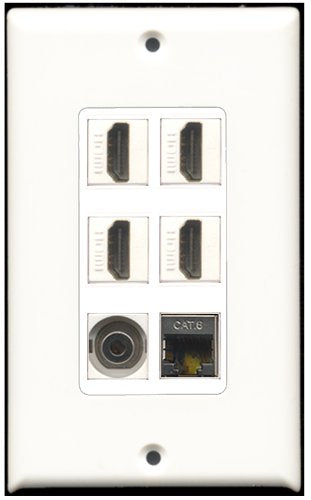 RiteAV - 4 Port HDMI 1 Shielded Cat6 Ethernet 1 3.5mm Wall Plate White