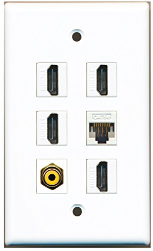 RiteAV - 4 HDMI 1 Port RCA Yellow 1 Port Cat5e Ethernet White Wall Plate