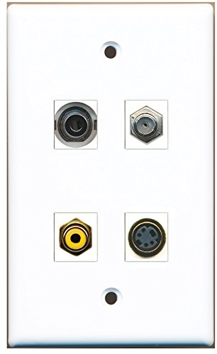 RiteAV - 1 Port RCA Yellow 1 Port Coax Cable TV- F-Type 1 Port S-Video 1 Port 3.5mm Wall Plate
