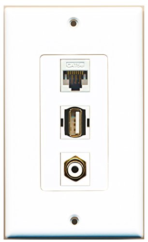 RiteAV - 1 Port RCA White and 1 Port USB A-A and 1 Port Cat5e Ethernet White Decorative Wall Plate Decorative