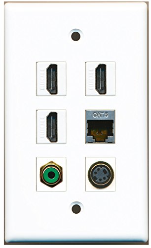 RiteAV - 3 HDMI 1 Port RCA Green 1 Port S-Video 1 Port Shielded Cat6 Ethernet Wall Plate