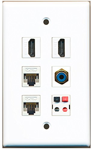 RiteAV - 2 HDMI 1 Port RCA Blue 2 Port Cat5e Ethernet White 1 Port Speaker Wall Plate