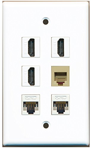 RiteAV - 3 HDMI 1 Port Phone RJ11 RJ12 Beige 2 Port Cat5e Ethernet White Wall Plate