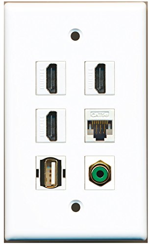 RiteAV - 3 HDMI 1 Port RCA Green 1 Port USB A-A 1 Port Cat5e Ethernet White Wall Plate