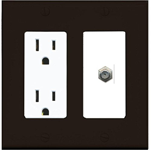 RiteAV - 15 Amp Power Outlet and 1 Port Coax Cable TV- F-Type Decorative Type Wall Plate - Brown/White