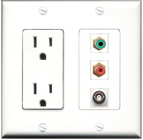 RiteAV - 15 Amp Power Outlet 1 Port RCA Red 1 Port RCA Green 1 Port BNC Decorative Wall Plate