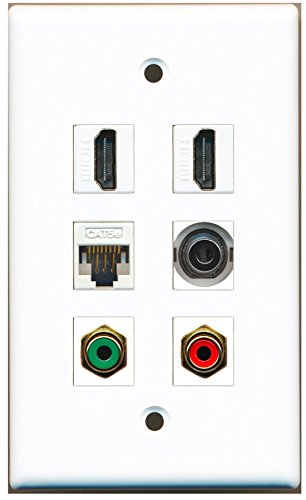 RiteAV - 2 HDMI 1 Port RCA Red 1 Port RCA Green 1 Port 3.5mm 1 Port Cat5e Ethernet White Wall Plate