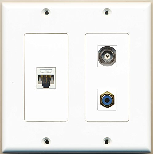 RiteAV - 1 Port RCA Blue 1 Port BNC 1 Port Cat5e Ethernet White - 2 Gang Wall Plate