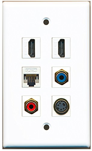 RiteAV - 2 HDMI 1 Port RCA Red 1 Port RCA Blue 1 Port S-Video 1 Port Cat5e Ethernet White Wall Plate