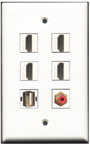RiteAV - 4 Port HDMI 1 RCA Red 1 USB A-A Wall Plate