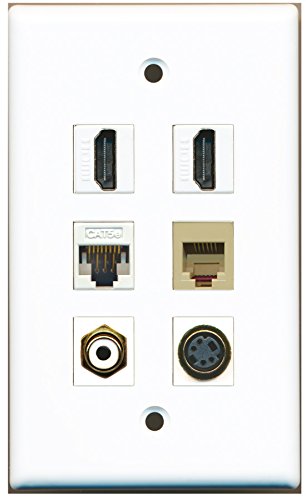 RiteAV - 2 HDMI 1 Port RCA White 1 Port Phone RJ11 RJ12 Beige 1 Port S-Video 1 Port Cat5e Ethernet White Wall Plate