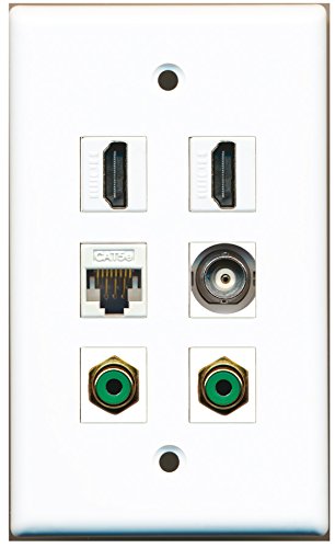 RiteAV - 2 HDMI 2 Port RCA Green 1 Port BNC 1 Port Cat5e Ethernet White Wall Plate