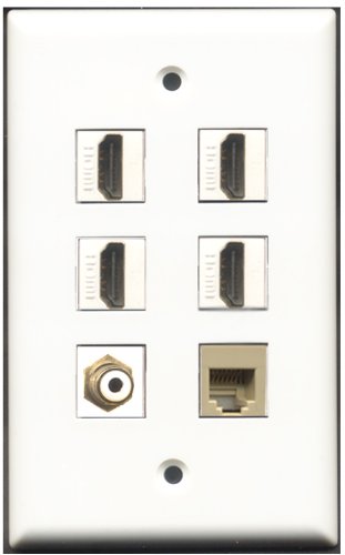 RiteAV - 4 Port HDMI 1 RCA White 1 Phone RJ11 RJ12 Beige Wall Plate