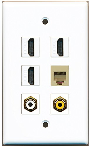 RiteAV - 3 HDMI 1 Port RCA White 1 Port RCA Yellow 1 Port Phone RJ11 RJ12 Beige Wall Plate