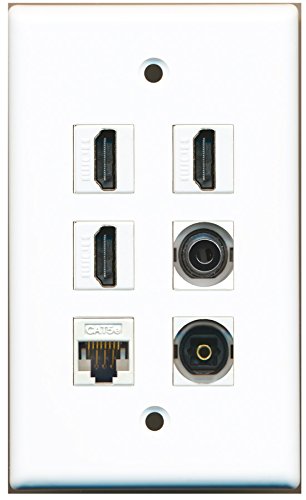 RiteAV - 3 HDMI 1 Port Toslink 1 Port 3.5mm 1 Port Cat5e Ethernet White Wall Plate