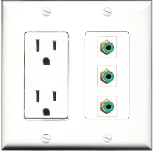 RiteAV - 15 Amp Power Outlet 3 Port RCA Green Decorative Wall Plate