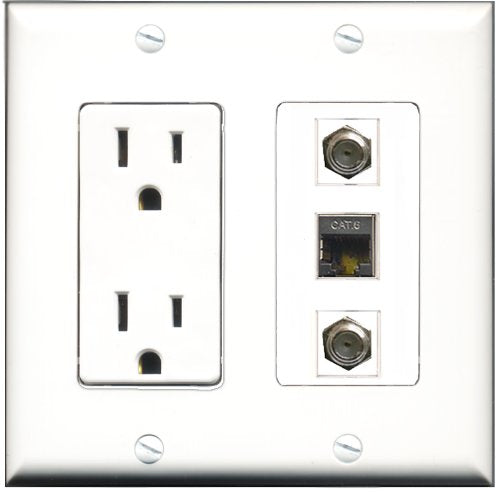 RiteAV - 15 Amp Power Outlet 2 Port Coax 1 Port Shielded Cat6 Ethernet Ethernet Decorative Wall Plate