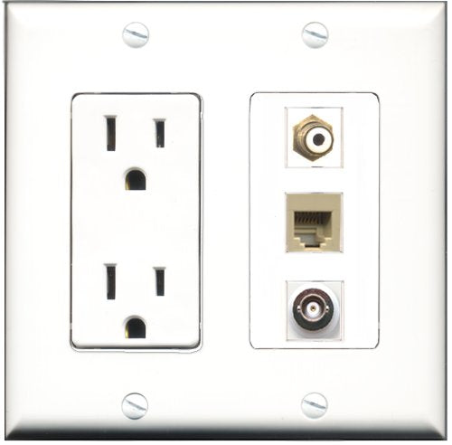RiteAV - 15 Amp Power Outlet 1 Port RCA White 1 Port Phone Beige 1 Port BNC Decorative Wall Plate