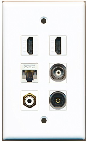 RiteAV - 2 HDMI 1 Port RCA White 1 Port Toslink 1 Port BNC 1 Port Cat5e Ethernet White Wall Plate