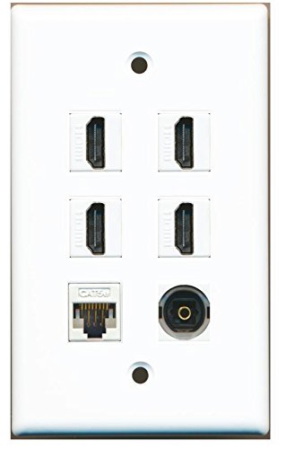 RiteAV - 4 HDMI and 1 - Ethernet Cat5e and 1 - Toslink Port Wall Plate White