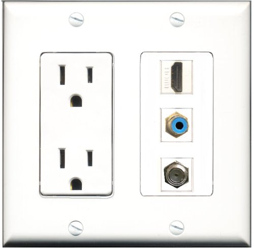 RiteAV - 15 Amp Power Outlet 1 Port HDMI 1 Port RCA Blue 1 Port Coax Decorative Wall Plate