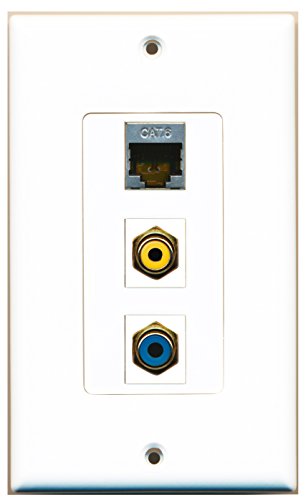 RiteAV - 1 Port RCA Yellow and 1 Port RCA Blue and 1 Port Shielded Cat6 Ethernet Decorative Wall Plate Decorative
