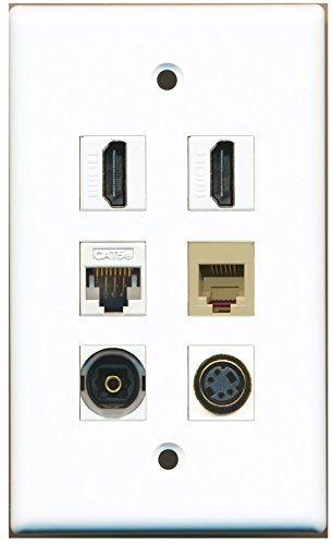 RiteAV - 2 HDMI 1 Port Phone RJ11 RJ12 Beige 1 Port S-Video 1 Port Toslink 1 Port Cat5e Ethernet White Wall Plate
