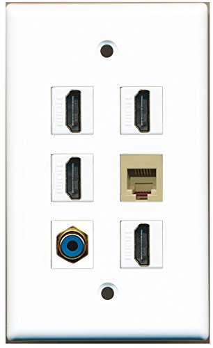 RiteAV - 4 HDMI 1 Port RCA Blue 1 Port Phone RJ11 RJ12 Beige Wall Plate