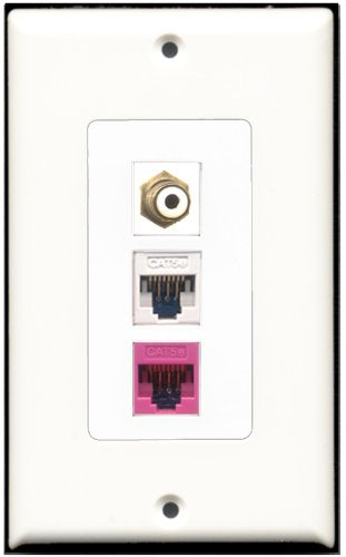 RiteAV - 1 Port RCA White 1 Cat5e Ethernet White 1 Cat5e Ethernet Pink Wall Plate Decorative