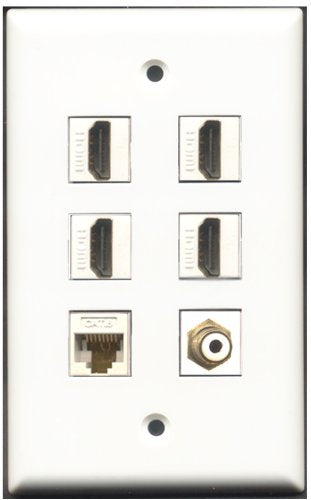 RiteAV - 4 Port HDMI 1 RCA White 1 Cat6 Ethernet White Wall Plate