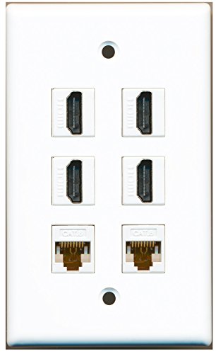 RiteAV - 4 HDMI 2 Port Cat6 Ethernet White Wall Plate