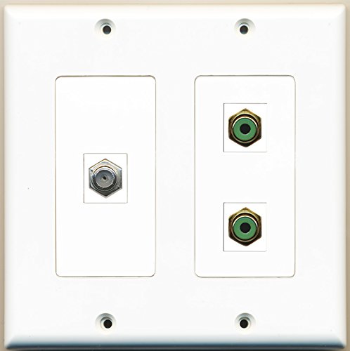 RiteAV - 2 Port RCA Green 1 Port Coax Cable TV- F-Type - 2 Gang Wall Plate