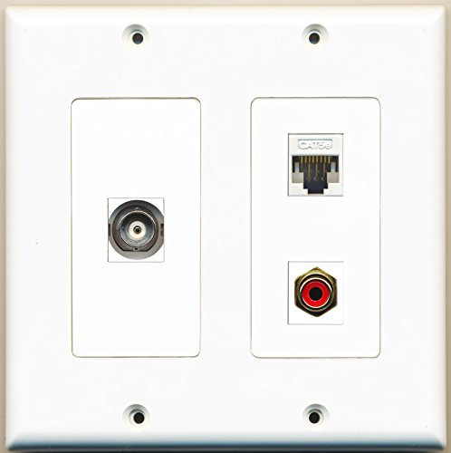 RiteAV - 1 Port RCA Red 1 Port BNC 1 Port Cat5e Ethernet White - 2 Gang Wall Plate
