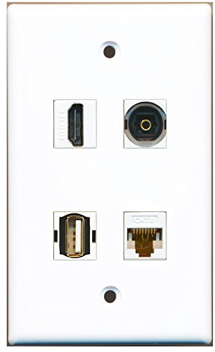 RiteAV - 1 Port HDMI 1 Port USB A-A 1 Port Toslink 1 Port Cat6 Ethernet White Wall Plate