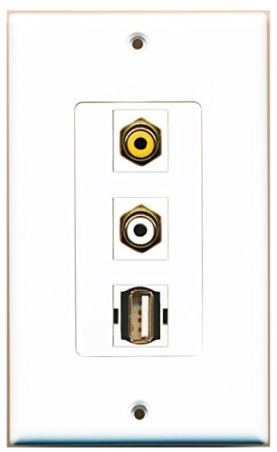 RiteAV - 1 Port RCA White and 1 Port RCA Yellow and 1 Port USB A-A Decorative Wall Plate Decorative