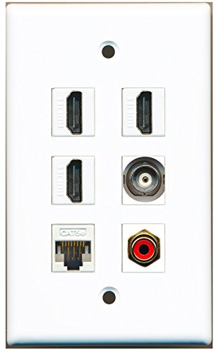 RiteAV - 3 HDMI 1 Port RCA Red 1 Port BNC 1 Port Cat5e Ethernet White Wall Plate