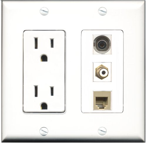 RiteAV - 15 Amp Power Outlet 1 Port RCA White 1 Port Phone Beige 1 Port 3.5mm Decorative Wall Plate