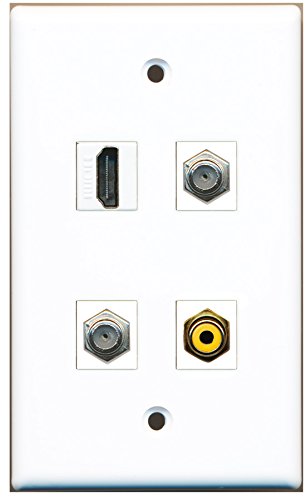 RiteAV - 1 Port HDMI 1 Port RCA Yellow 2 Port Coax Cable TV- F-Type Wall Plate
