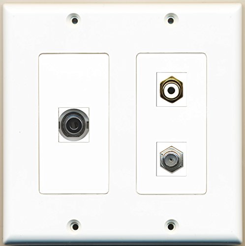 RiteAV - 1 Port RCA White 1 Port Coax Cable TV- F-Type 1 Port 3.5mm - 2 Gang Wall Plate