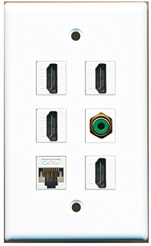 RiteAV - 4 HDMI 1 Port RCA Green 1 Port Cat5e Ethernet White Wall Plate