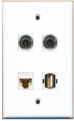 RiteAV - 1 Port USB A-A 2 Port 3.5mm 1 Port Cat6 Ethernet White Wall Plate