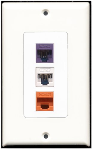 RiteAV - 1 Port Cat5e Ethernet White 1 Cat5e Ethernet Orange 1 Cat5e Ethernet Purple Wall Plate Decorative