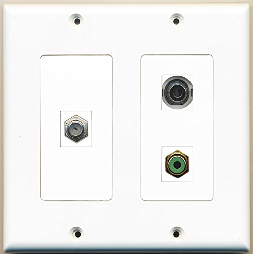 RiteAV - 1 Port RCA Green 1 Port Coax Cable TV- F-Type 1 Port 3.5mm - 2 Gang Wall Plate