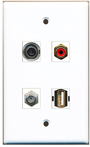RiteAV - 1 Port RCA Red 1 Port Coax Cable TV- F-Type 1 Port USB A-A 1 Port 3.5mm Wall Plate