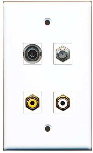 RiteAV - 1 Port RCA White 1 Port RCA Yellow 1 Port Coax Cable TV- F-Type 1 Port 3.5mm Wall Plate