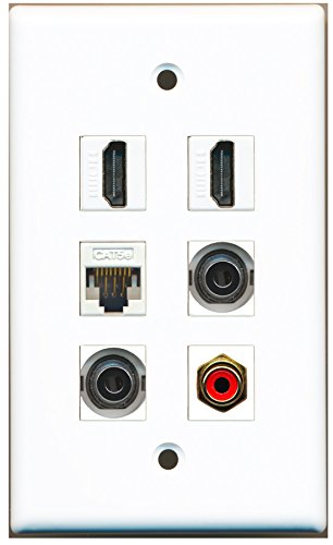 RiteAV - 2 HDMI 1 Port RCA Red 2 Port 3.5mm 1 Port Cat5e Ethernet White Wall Plate